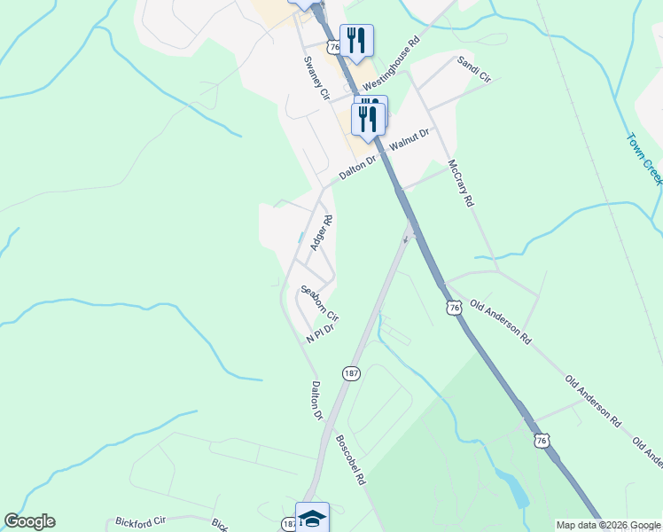 map of restaurants, bars, coffee shops, grocery stores, and more near Samuel Street in Anderson County