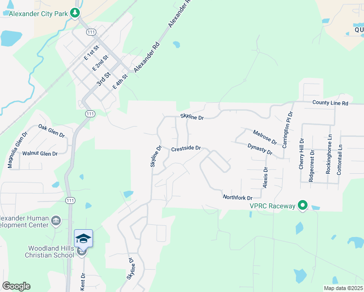 map of restaurants, bars, coffee shops, grocery stores, and more near 4010 Crestside Drive in Alexander