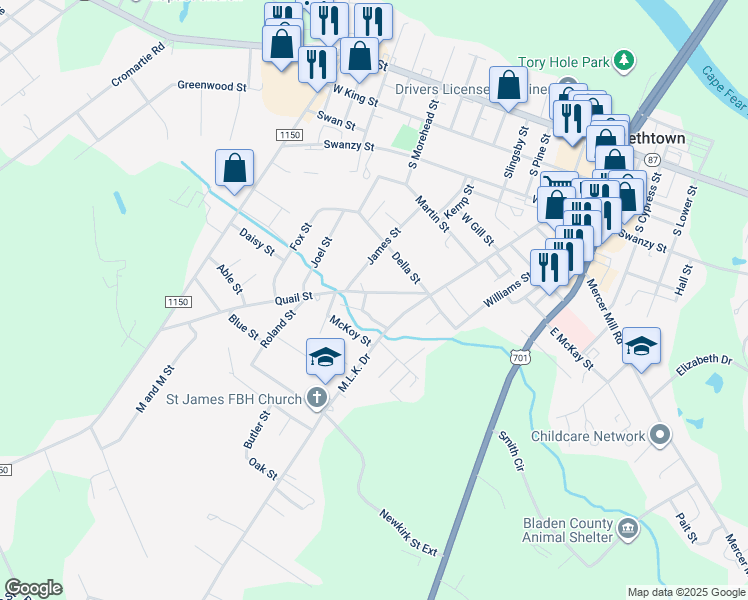 map of restaurants, bars, coffee shops, grocery stores, and more near 501 Quail Street in Elizabethtown