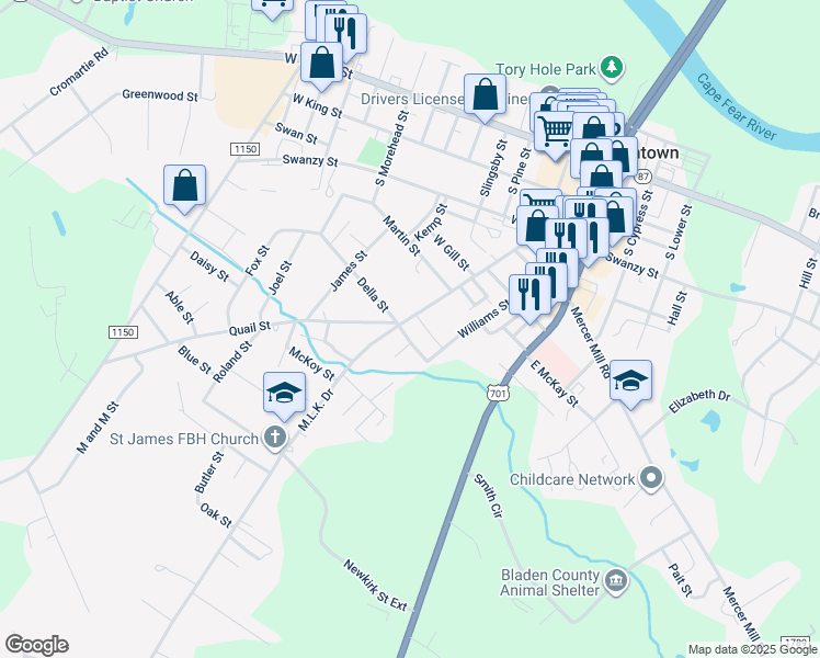 map of restaurants, bars, coffee shops, grocery stores, and more near 805 Martin Luther King Drive in Elizabethtown
