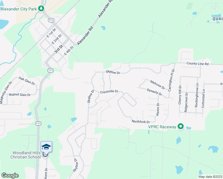 map of restaurants, bars, coffee shops, grocery stores, and more near 4005 Crestside Drive in Alexander