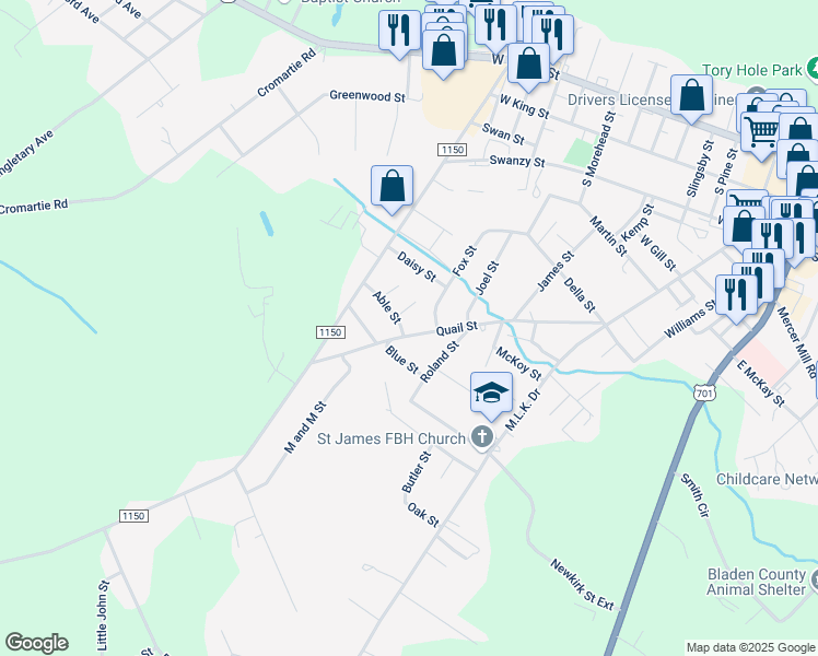 map of restaurants, bars, coffee shops, grocery stores, and more near 810 Blue St in Elizabethtown