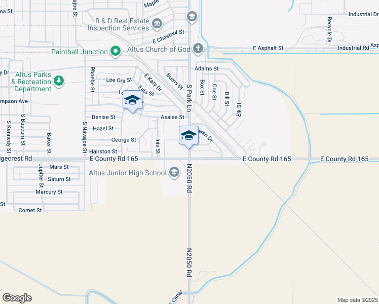 map of restaurants, bars, coffee shops, grocery stores, and more near 1600 South Park Lane in Altus