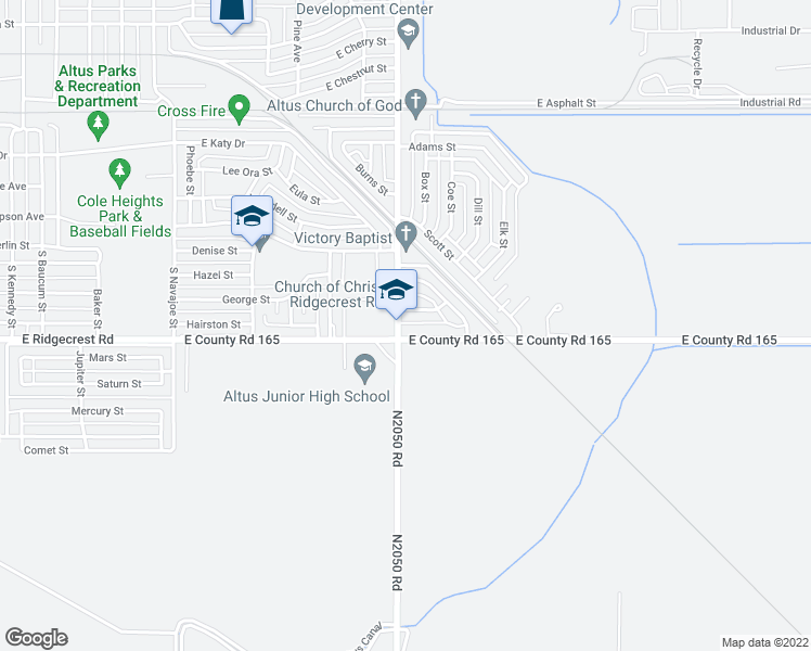 map of restaurants, bars, coffee shops, grocery stores, and more near 1600 South Park Lane in Altus