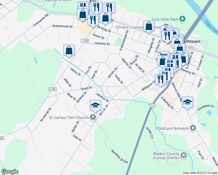 map of restaurants, bars, coffee shops, grocery stores, and more near 501 Quail Street in Elizabethtown