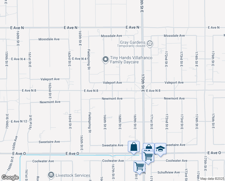 map of restaurants, bars, coffee shops, grocery stores, and more near East Avenue North 8 in Lake Los Angeles