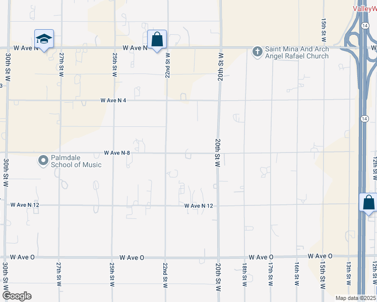 map of restaurants, bars, coffee shops, grocery stores, and more near 2109 West Avenue North 8 in Palmdale