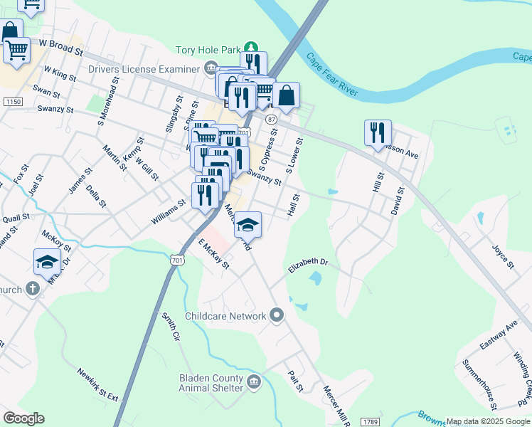 map of restaurants, bars, coffee shops, grocery stores, and more near 209 Gooden Street in Elizabethtown