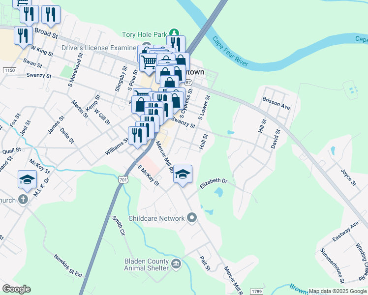 map of restaurants, bars, coffee shops, grocery stores, and more near 209 Gooden Street in Elizabethtown
