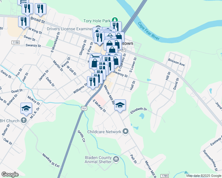 map of restaurants, bars, coffee shops, grocery stores, and more near 502 S Cypress St in Elizabethtown