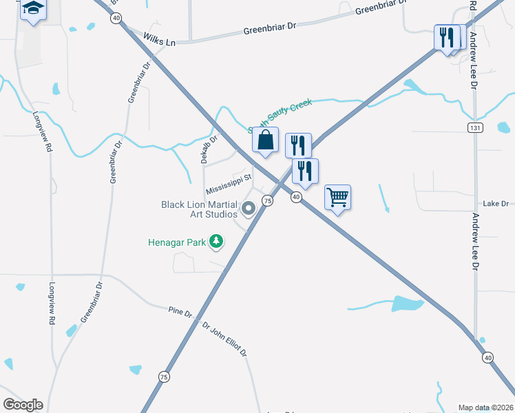 map of restaurants, bars, coffee shops, grocery stores, and more near 17898 Alabama 75 in Henagar