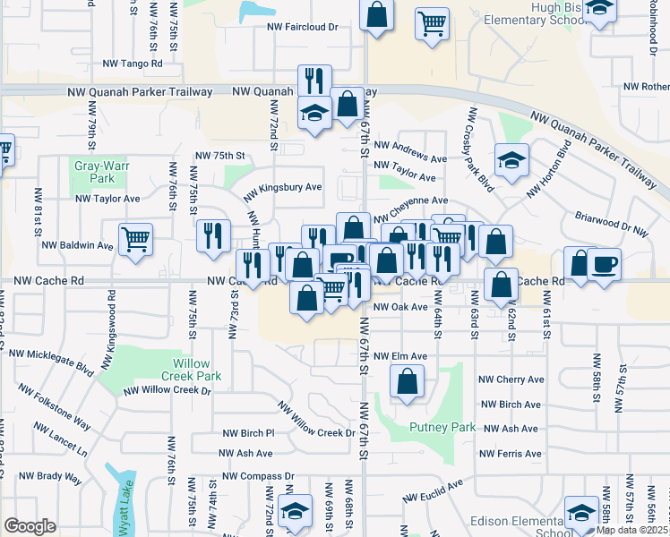 map of restaurants, bars, coffee shops, grocery stores, and more near 6709 Northwest Cache Road in Lawton