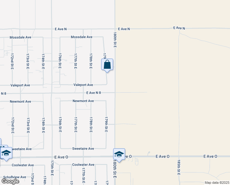 map of restaurants, bars, coffee shops, grocery stores, and more near 225 East Avenue North 8 in Lake Los Angeles