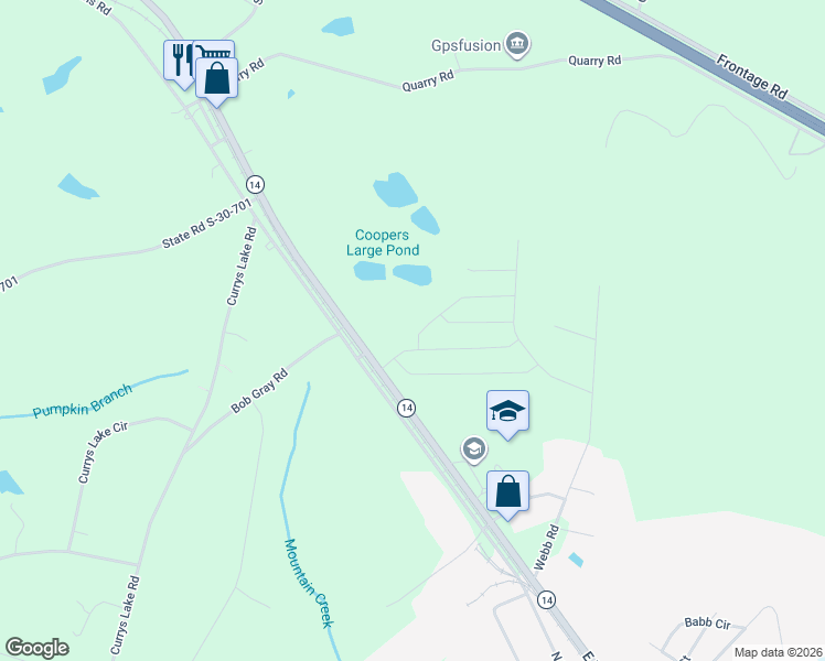 map of restaurants, bars, coffee shops, grocery stores, and more near 9590 Highway 14 in Gray Court