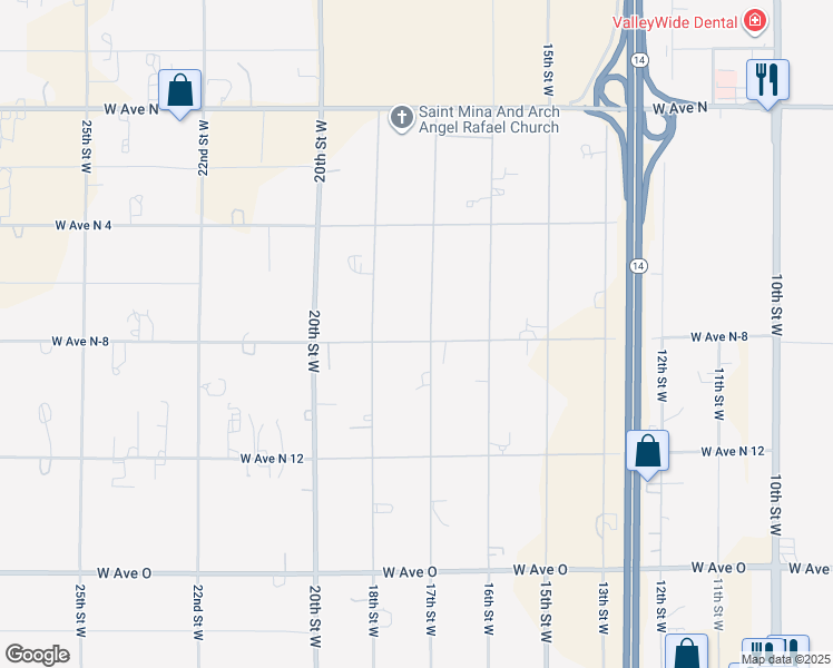 map of restaurants, bars, coffee shops, grocery stores, and more near Avenue N-8 in Palmdale