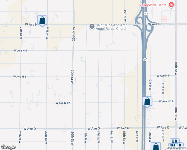 map of restaurants, bars, coffee shops, grocery stores, and more near 1729 West Avenue N in Palmdale