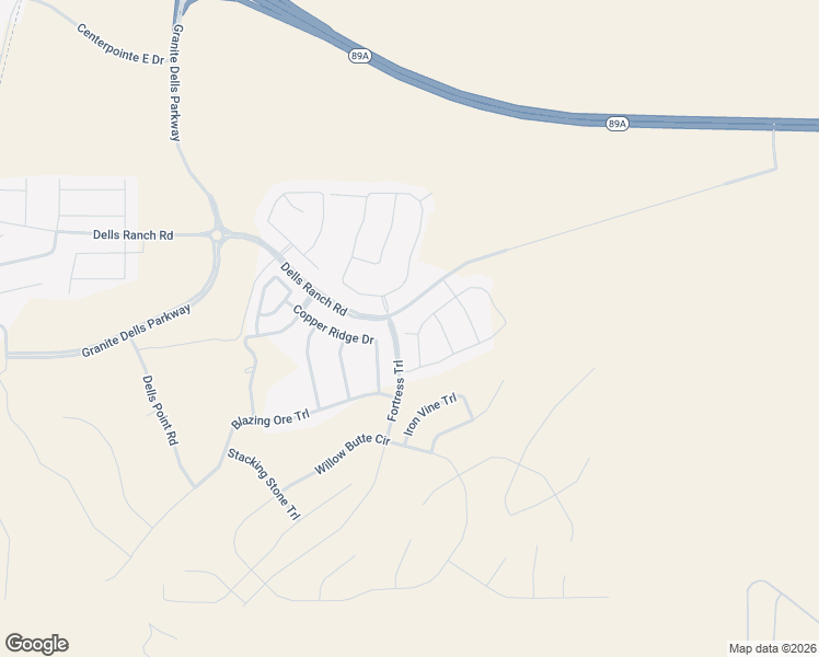 map of restaurants, bars, coffee shops, grocery stores, and more near Dells Ranch Road in Prescott