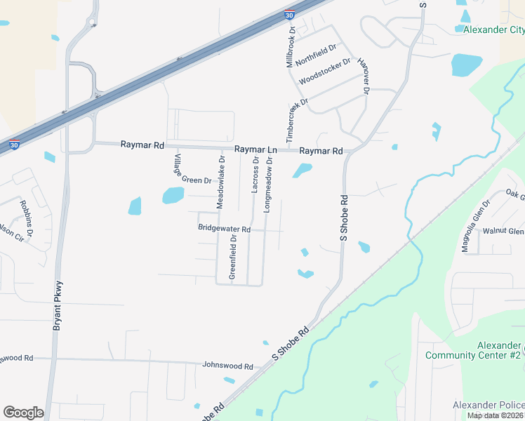 map of restaurants, bars, coffee shops, grocery stores, and more near 3406 Longmeadow Drive in Bryant