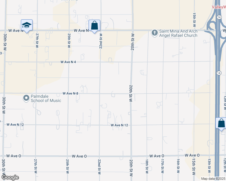 map of restaurants, bars, coffee shops, grocery stores, and more near 2109 West Avenue North 8 in Palmdale