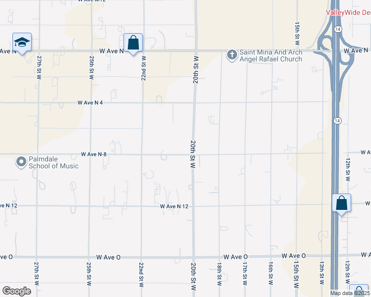 map of restaurants, bars, coffee shops, grocery stores, and more near 40809 20th Street West in Palmdale