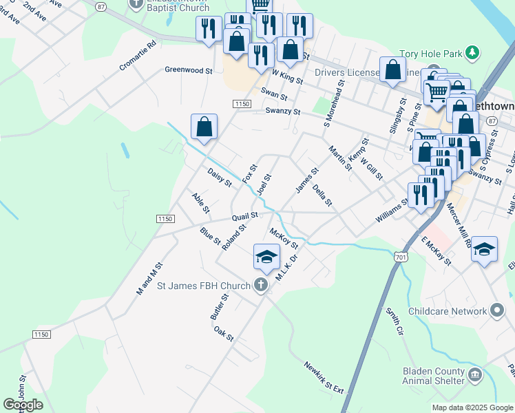 map of restaurants, bars, coffee shops, grocery stores, and more near 919 Joel Street in Elizabethtown