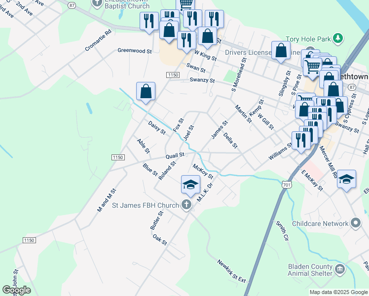 map of restaurants, bars, coffee shops, grocery stores, and more near 919 Joel Street in Elizabethtown