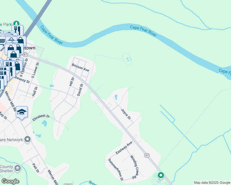 map of restaurants, bars, coffee shops, grocery stores, and more near 1315 Joyce Street in Elizabethtown