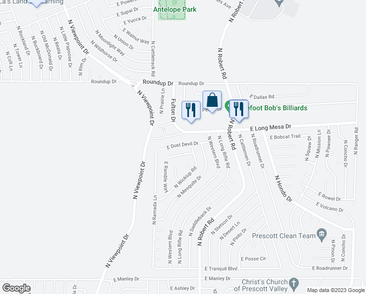 map of restaurants, bars, coffee shops, grocery stores, and more near 8115 East Dust Devil Drive in Prescott Valley