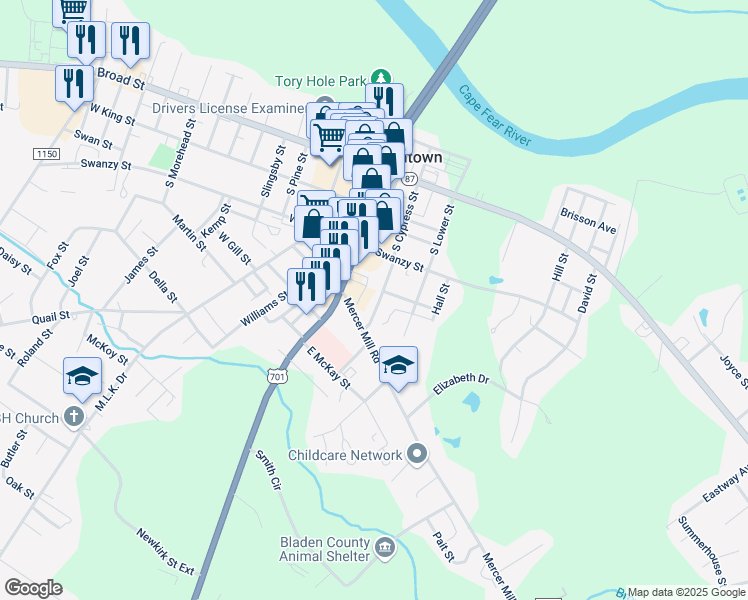 map of restaurants, bars, coffee shops, grocery stores, and more near 502 South Cypress Street in Elizabethtown