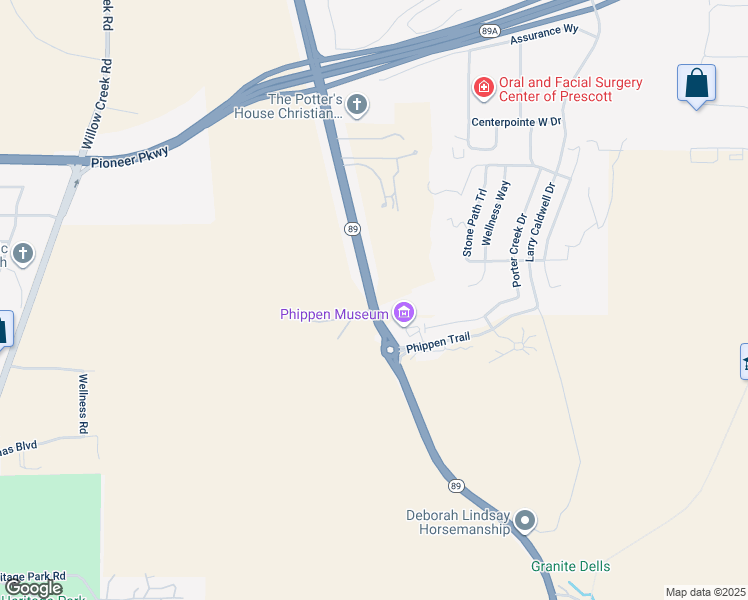map of restaurants, bars, coffee shops, grocery stores, and more near 8101 State Highway 89 in Prescott