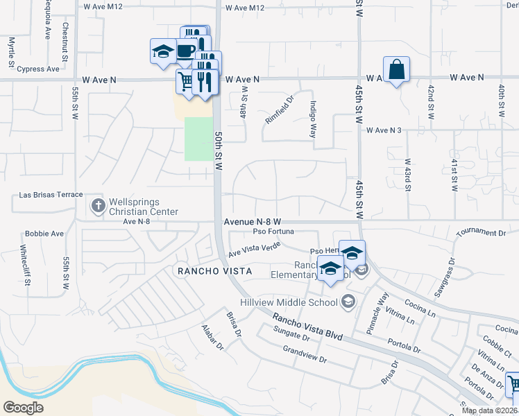 map of restaurants, bars, coffee shops, grocery stores, and more near 40820 Slate Court in Palmdale