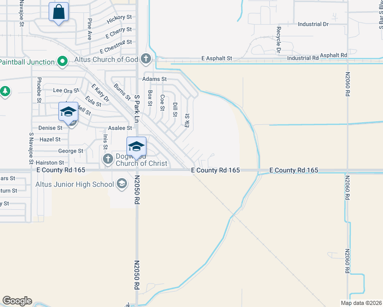 map of restaurants, bars, coffee shops, grocery stores, and more near 1005 Stewart Street in Altus