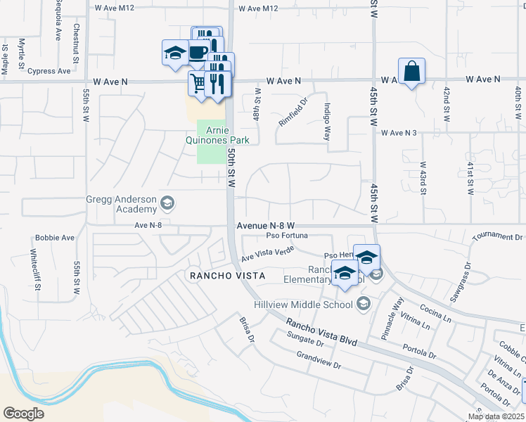 map of restaurants, bars, coffee shops, grocery stores, and more near 40823 Slate Court in Palmdale