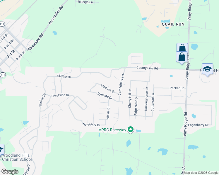 map of restaurants, bars, coffee shops, grocery stores, and more near 13424 Melrose Drive in Alexander