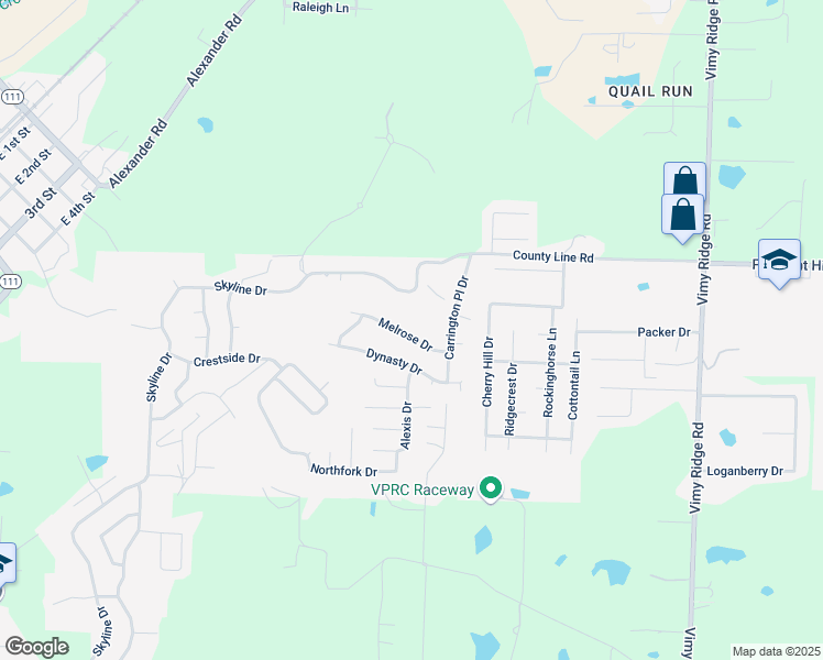 map of restaurants, bars, coffee shops, grocery stores, and more near 13424 Melrose Drive in Alexander