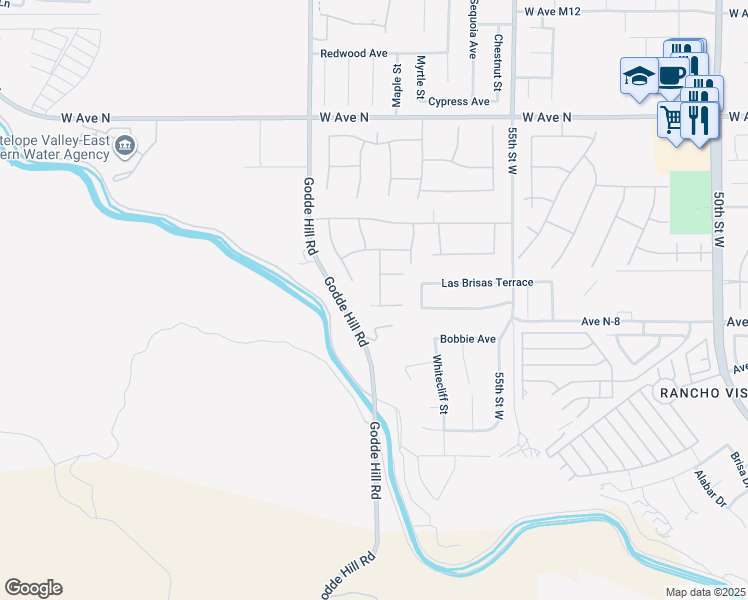 map of restaurants, bars, coffee shops, grocery stores, and more near 40731 Vista Calma in Palmdale
