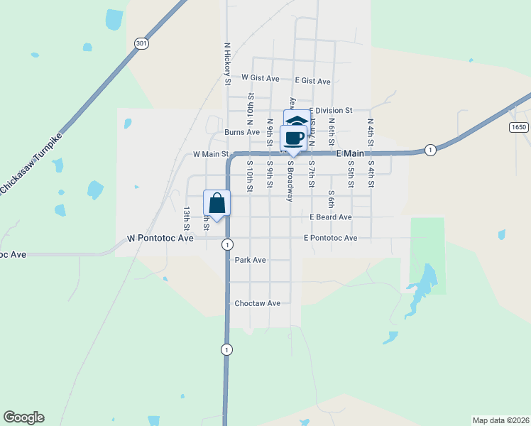 map of restaurants, bars, coffee shops, grocery stores, and more near 330 Hinkley in Roff