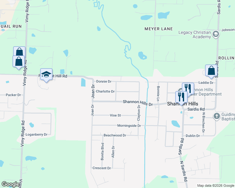 map of restaurants, bars, coffee shops, grocery stores, and more near 11209 Allen Drive in Shannon Hills