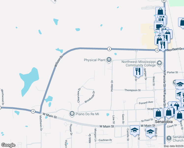 map of restaurants, bars, coffee shops, grocery stores, and more near 111 Plum Point Rd in Senatobia