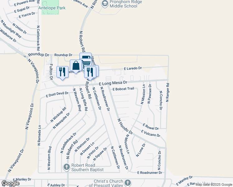 map of restaurants, bars, coffee shops, grocery stores, and more near 8560 E Ramble Way in Prescott Valley