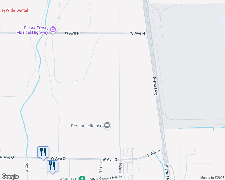 map of restaurants, bars, coffee shops, grocery stores, and more near Division Street in Palmdale