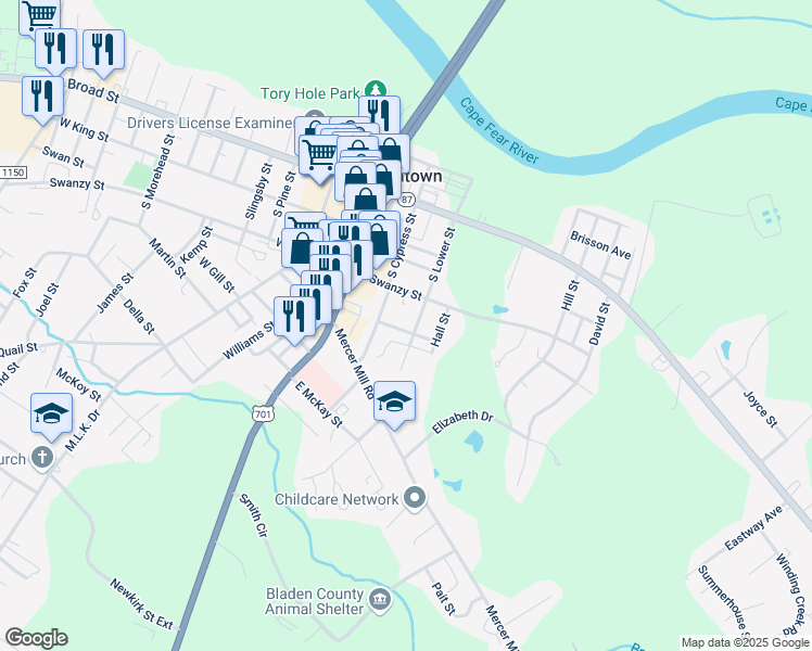 map of restaurants, bars, coffee shops, grocery stores, and more near 209 Gooden Street in Elizabethtown