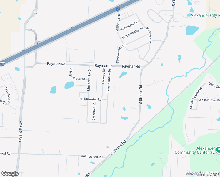 map of restaurants, bars, coffee shops, grocery stores, and more near 3406 Longmeadow Drive in Bryant