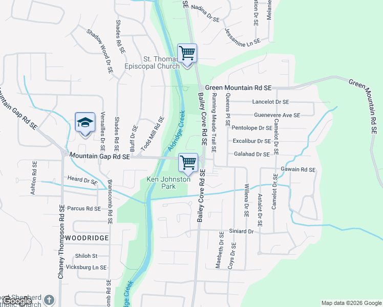map of restaurants, bars, coffee shops, grocery stores, and more near 1505 Old Albany Circle Southeast in Huntsville