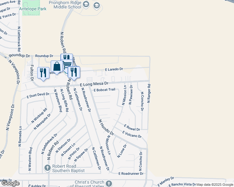 map of restaurants, bars, coffee shops, grocery stores, and more near 5649 North Squaw Drive in Prescott Valley