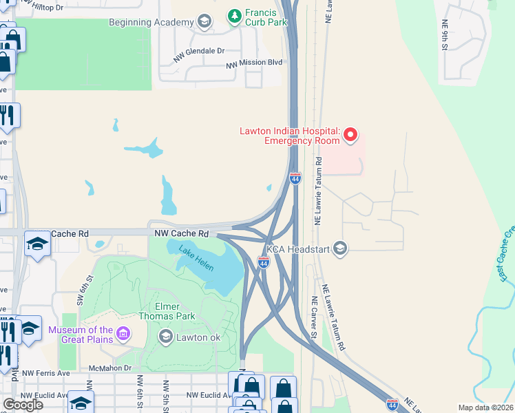 map of restaurants, bars, coffee shops, grocery stores, and more near in Lawton