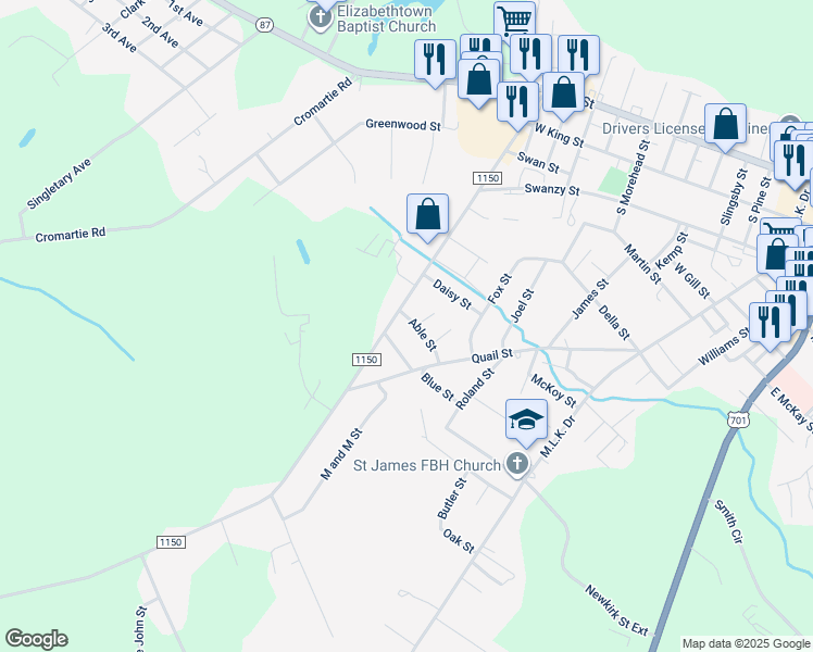 map of restaurants, bars, coffee shops, grocery stores, and more near in Bladenboro