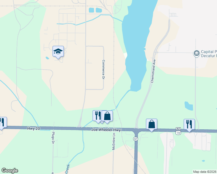 map of restaurants, bars, coffee shops, grocery stores, and more near 1302 Commerce Drive in Decatur