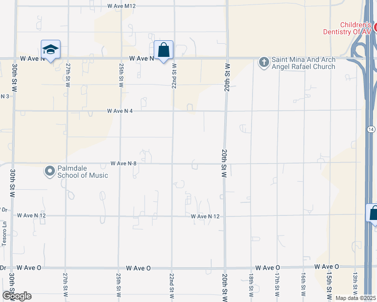 map of restaurants, bars, coffee shops, grocery stores, and more near 2109 West Avenue North 8 in Palmdale