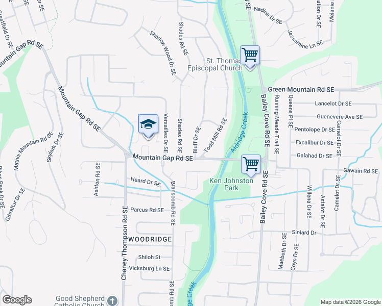 map of restaurants, bars, coffee shops, grocery stores, and more near 10118 Bluff Drive Southeast in Huntsville